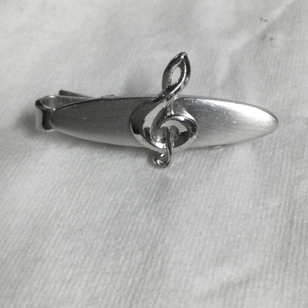 Musical Note Tie Clip Silver Treble Clef Tie Clip